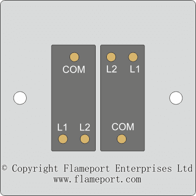 Two ganr, two way switch, triangle terminal arrangement B