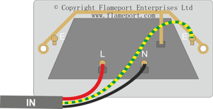 Socket outlet wiring, radial circuit end, old colours