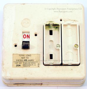 White plastic Wylex fuse box, fuse cover removed