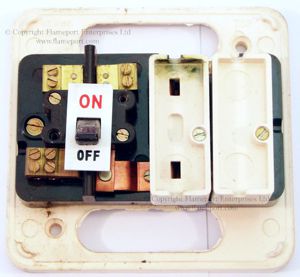 White plastic 2 way Wylex fuse box, front cover removed