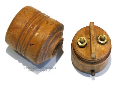 Two part wooden BS52 plug with brass contacts