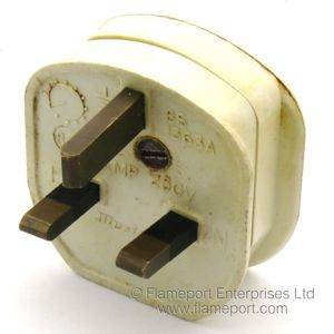 Meritlinli white plastic mains plug showing plug pins