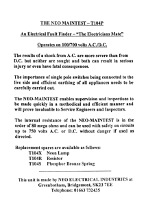 Neo Maintest instruction leaflet